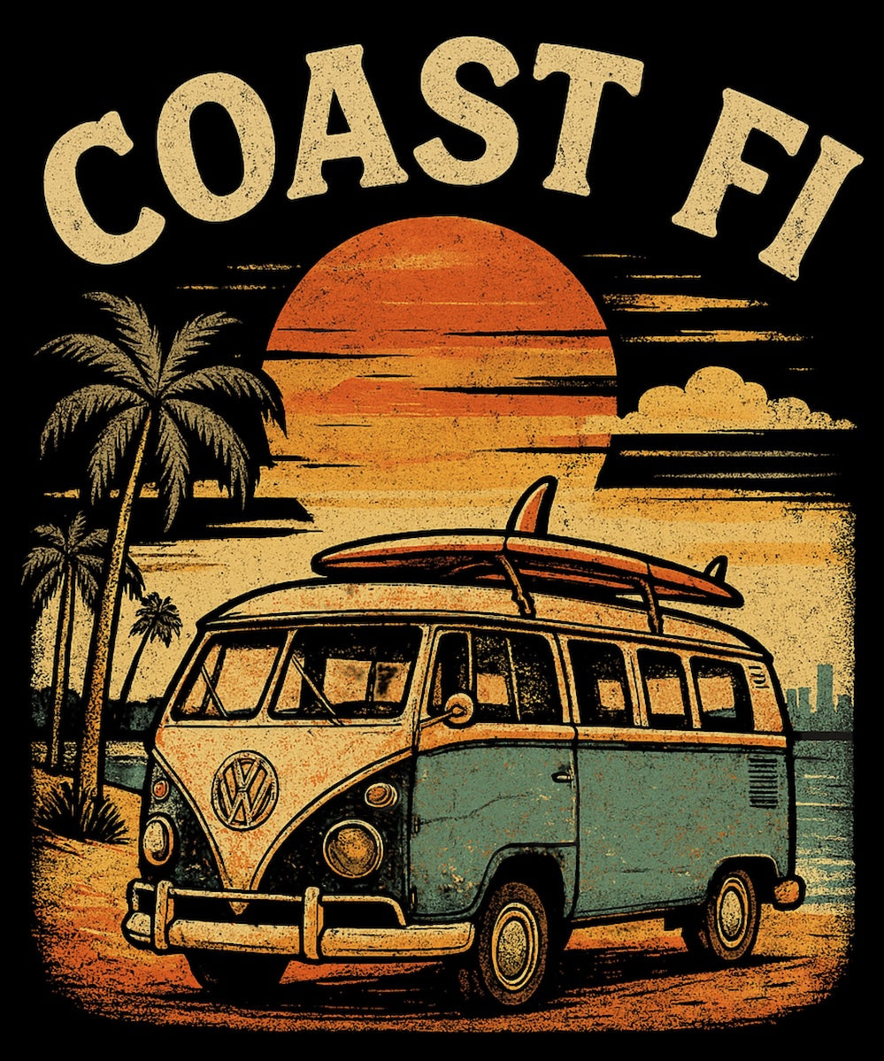 Coast Fi Retro Sunset Surf T‑Shirt