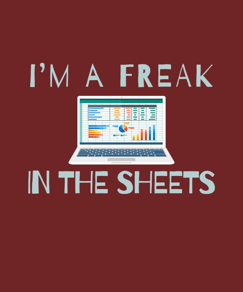 Freak in the Spreadsheets t-shirt representing the accountant gifts collection